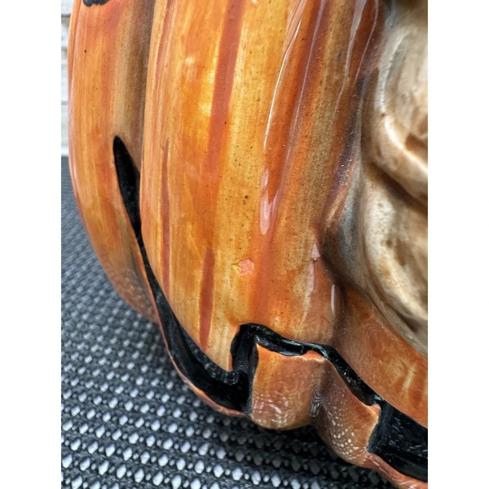 1989 Omnibus OCI Fitz & Floyd Ceramic Pumpkin Halloween Cookie Jar Mouse VTG